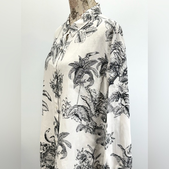 TOMMY BAHAMA Black and White Toile 100% Linen Button Down Shirt size XL - Picture 6 of 14